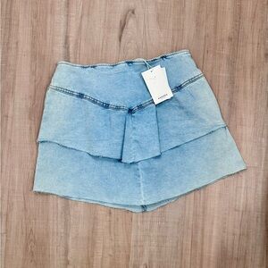 ANDREE BY UNIT Light Blue Mini Ruffle Jean Boho Cowgirl Skirt Size L